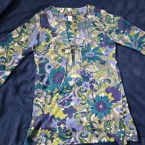 Tommy Bahama Blue and Green Floral Top